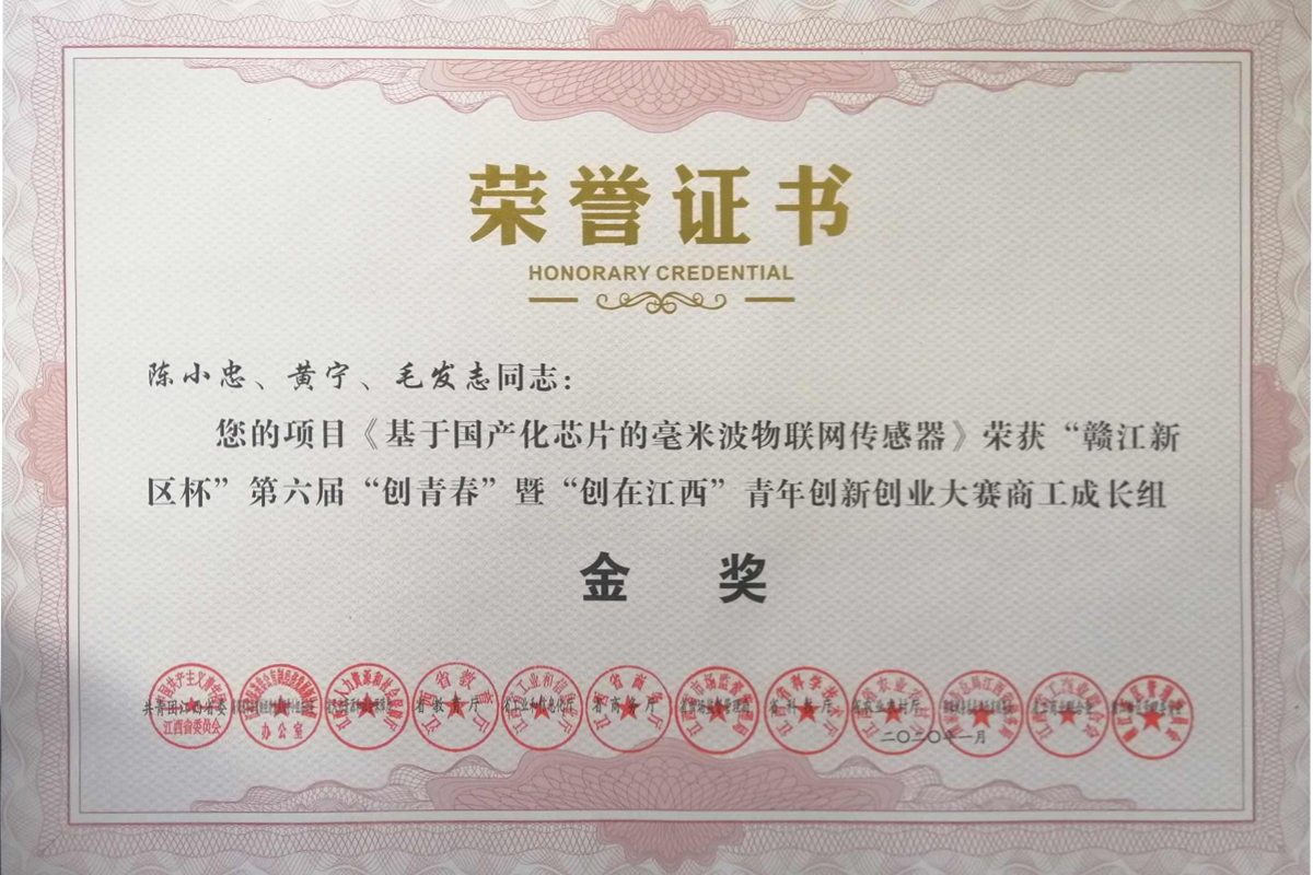 第六屆創青春暨創在江西青年創新創業大賽金獎